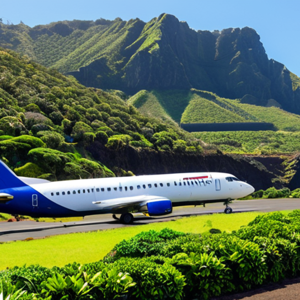 세인트헬레나 공항 정보 - **Image Prompt:** "Panoramic view of Saint Helena Airport nestled amidst volcanic cliffs, British Ov...