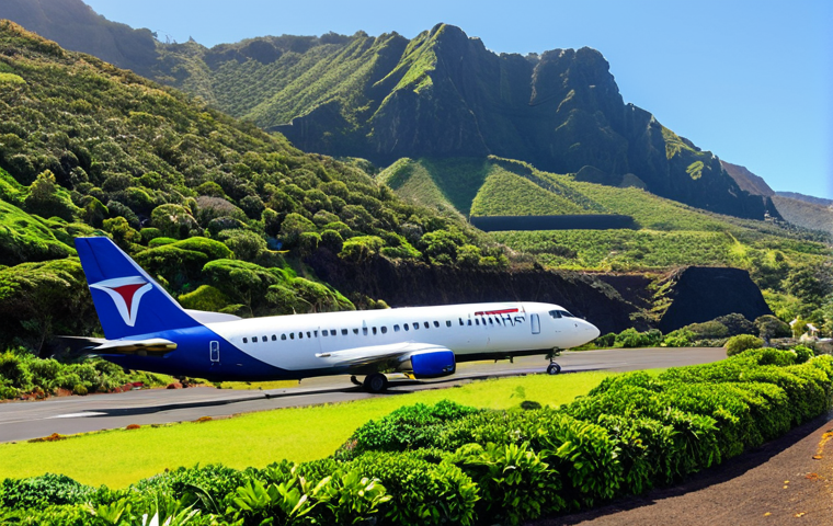 세인트헬레나 공항 정보 - **Image Prompt:** "Panoramic view of Saint Helena Airport nestled amidst volcanic cliffs, British Ov...