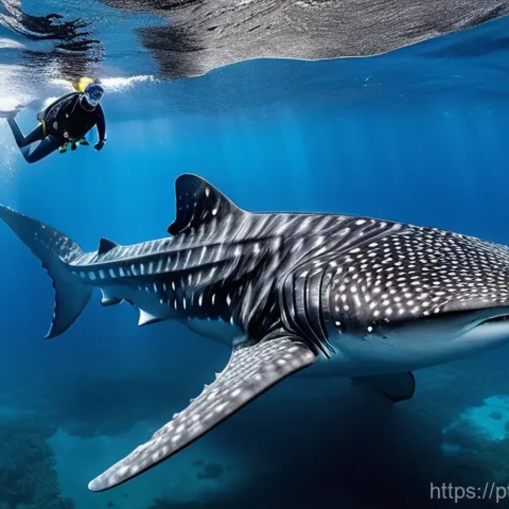 세인트헬레나 해양 스포츠 정보 - **Prompt: Majestic Whale Shark Encounter**
    A wide-angle, underwater shot capturing a serene enco...