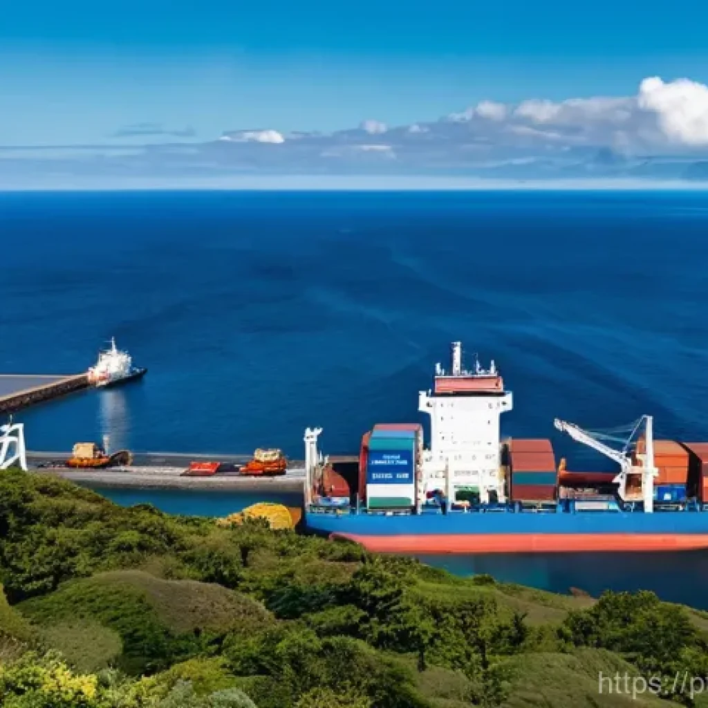 세인트헬레나 무역 및 수출입 - **A vibrant scene at James Bay Port, Saint Helena, capturing the essence of import and digital trans...