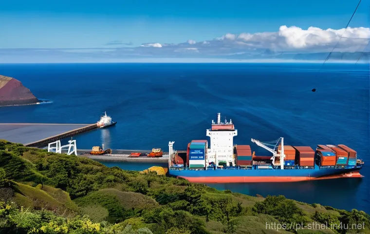 세인트헬레나 무역 및 수출입 - **A vibrant scene at James Bay Port, Saint Helena, capturing the essence of import and digital trans...