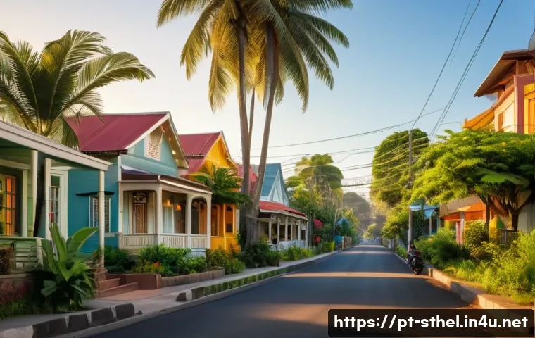 세인트헬레나 장기 체류자를 위한 조언 - A peaceful small island village scene at dawn in Santa Helena, showcasing quiet streets lined with m...