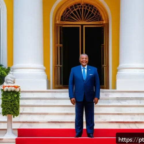 Home 31 세인트헬레나 정부 구조 - A detailed, realistic scene of the Presidential Palace of São Tomé and Príncipe during a formal stat...