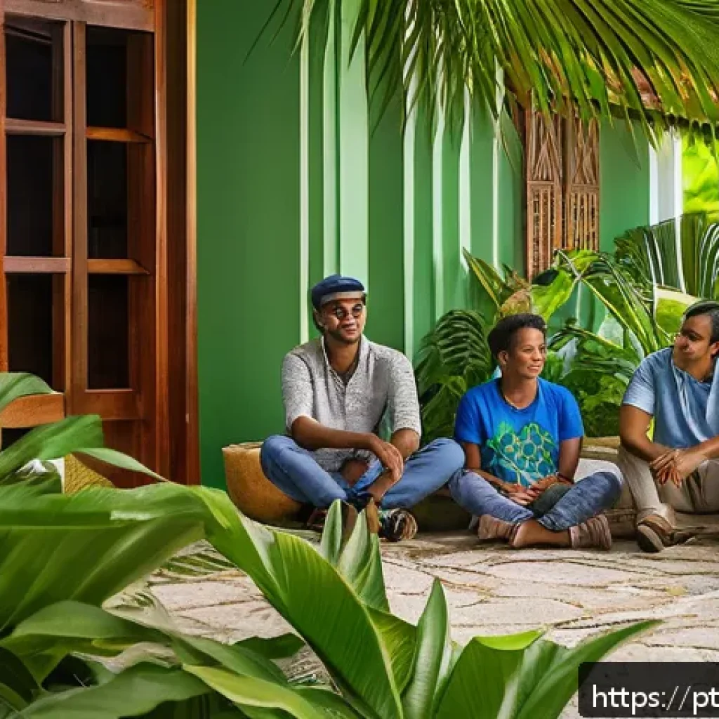 세인트헬레나의 현대 정치적 이슈 - A vibrant community meeting in a tropical island town hall of Saint Helena, showcasing diverse local...