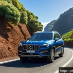 Home 23 세인트헬레나 렌터카 이용법 - A scenic view of Saint Helena’s winding narrow roads with a modern SUV driving carefully along a hil...